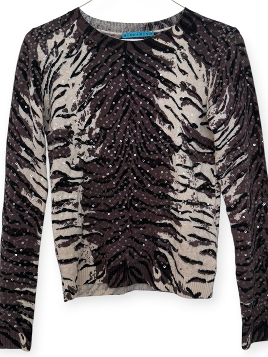 Alice + Olivia Sweaters - Alice + Olivia Brown Zebra Print Sequined Long Sleeve Top Size XS Wool Blend